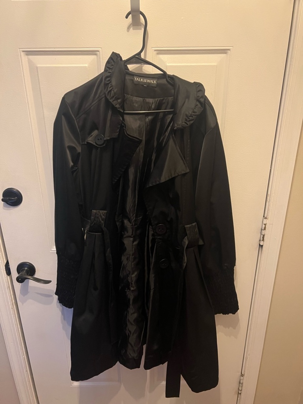 Talk of the Walk Black Ruffle-Collar Trench Coat